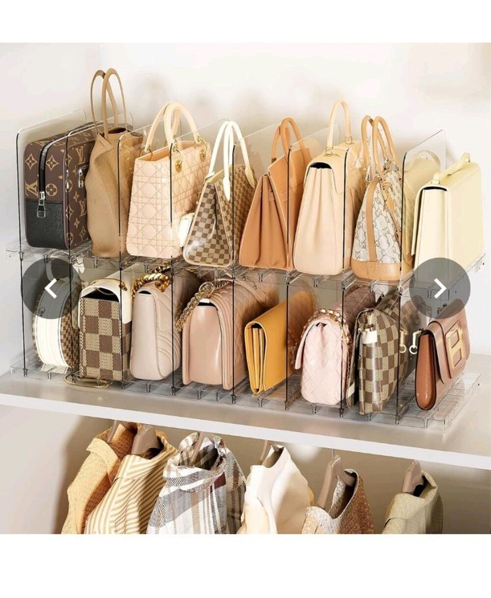 Stackable Bag & Purse Organizer for Closet Shelf Acrylic Shelf Dividers 4 Pack